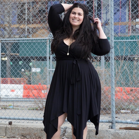 Plus Size Asymmetrical Midi Wrap Dress - Picture 2 of 4